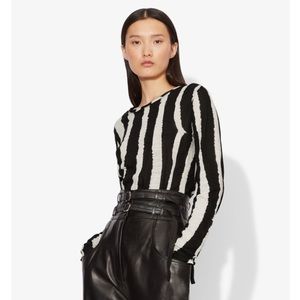 Proenza Schouler Zebra Stripe Print Long Sleeve T-Shirt Cotton Small